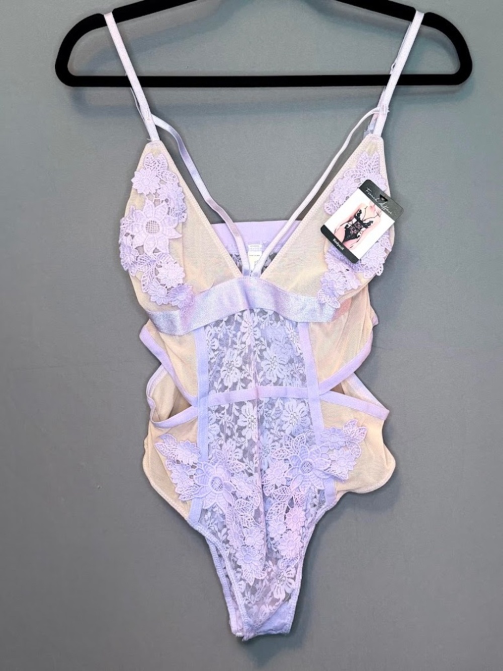 My French Affair Pastel Lilac Lace Teddy Bodysuit Lingerie Size Large NWT